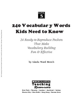 240 Vocabulary Words 5th Grade by Ebooks01 | Teachers Pay Teachers
