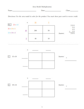 25 Area Model Multiplication Worksheets (two-digit by two-digit) with ...