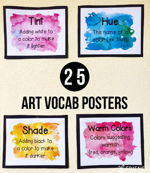 Preview of 25 Art Vocabulary Posters With Watercolor Background (Digital Download)