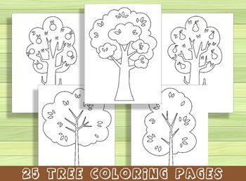 Preview of 25 Beautiful Tree Coloring Pages for Preschool and Kindergarten, PDF File