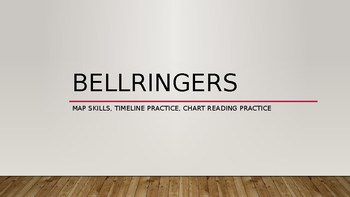 Preview of 25 Bellringer Questions- Map Skills, Timeline Practice, Chart Reading Practice