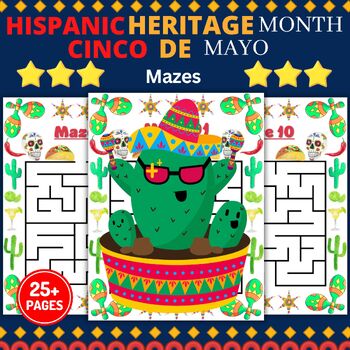 Preview of 25 + Bonus Cinco De Mayo & National Hispanic Heritage Month Easy Mazes Puzzles