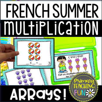 Preview of 25 French Multiplication Task Cards, Use Arrays to Multiply with Products to 25!