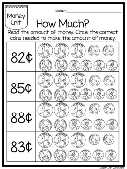 25 Circle the Correct Amount of Money Worksheets. KDG-3rd Grade Math.