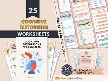 Preview of 25 Cognitive Distortion Worksheets & 20 Cognitive Distortion Flashcards