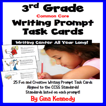 Preview of 25 Common Core 3rd Grade Writing Prompt Task Cards, Standards Included