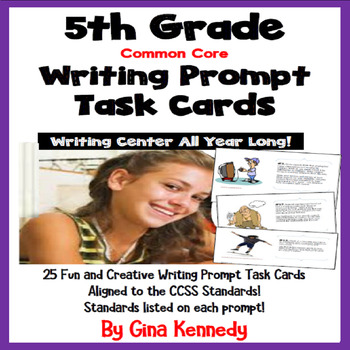 Preview of 5th Grade Writing Prompt Task Cards, Standards Included, Great Writing Center!