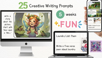 Preview of 25 Creative Writing Prompts Choice Board Digital Resource EOC Prep End of Year