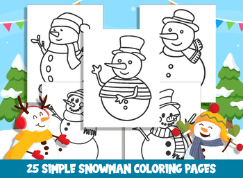 Preview of 25 Cute Simple Snowman Coloring Pages, Large Size, Thick Border for PreK-K