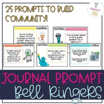 Preview of 25 ELA Bell Ringer Journal Prompts for Back to School | Distance Learning
