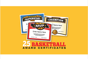 Preview of 25 Editable Basketball Award Certificates