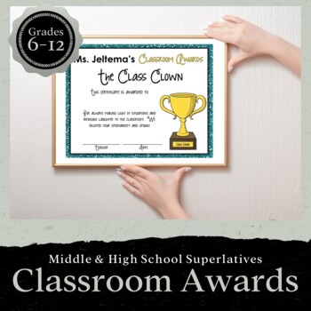 Preview of Editable Classroom Awards for Middle and High School Students: 28 Included