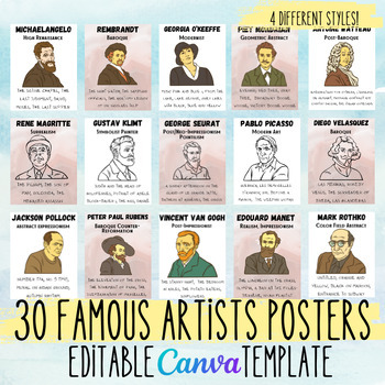 Preview of 25 Famous Artists Posters Printable; Classroom; Art; Decor