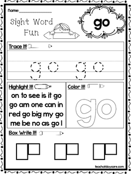 25 Fountas and Pinnell Kindergarten Sight Word Worksheets. Preschool ...