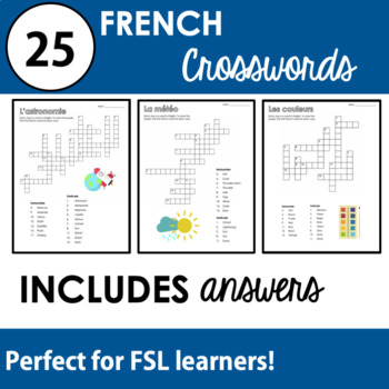 25 French Crossword Puzzles 25 Mots croisés Français TpT