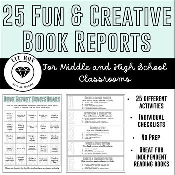 Preview of 25 Fun & Creative Book Reports Choice Board for Middle & High School