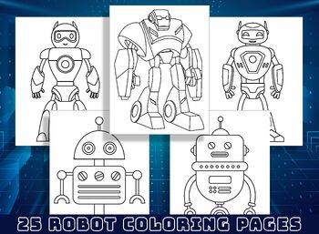 Preview of 25 Fun Robot Coloring Pages for Preschool and Kindergarten Kids, PDF File
