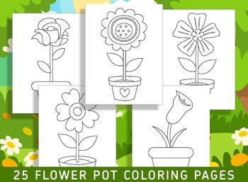 Preview of 25 Fun and Creative Flower Pot Coloring Pages for Preschool and Kindergarten