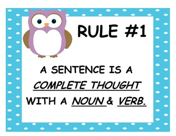 Preview of 25 Grammar Rules - Owl Theme
