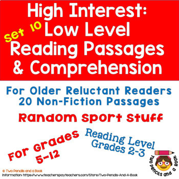 Preview of 20 High Interest Low Level Reading Comprehension Passages Grades 5-12