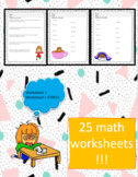 25 Math Worksheets: Addion, Subtraction, Word Problems, Gr