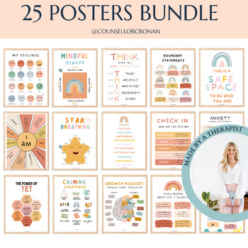 Preview of 25 Mental health poster bundle, affirmations, self-care, self-love, SEL, CBT