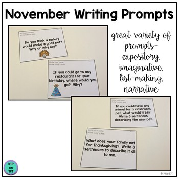 25 November Writing Prompts by KTPonTPT | Teachers Pay Teachers