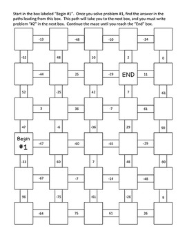 subtracting integers 2 math mazes integer operations by