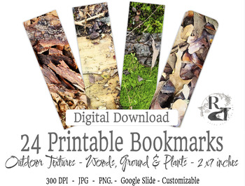 Preview of 25 Outdoor Texture Bookmarks - Editable Digital Graphics, Customize, Fundraiser