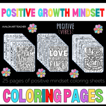 Preview of 25 Positive Growth Mindset Kindness Classroom Art Coloring Book Pages