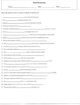 25 Question Desert Ecosystems Fill-in Worksheet with Key | TpT