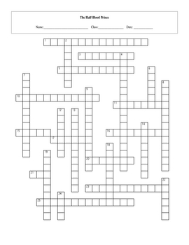 25 Question Harry Potter Half Blood Prince Crossword with Key TPT