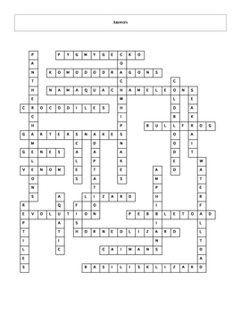 25 Question Life: Reptiles Amphibians Crossword with Key TpT