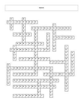 25 Question Primates Crossword with Key by Maura Derrick Neill