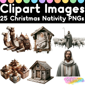 Preview of 25 Realistic Christmas Nativity Clipart Images PNGs Commercial Personal Use