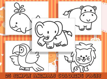 Preview of 25 Simple Animal Coloring Pages for Preschool and Kindergarten, PDF File