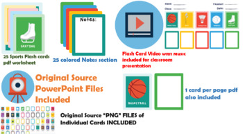 Preview of 25 Sports Flash cards Worksheet,PowerPoint & Original png files, Video and music
