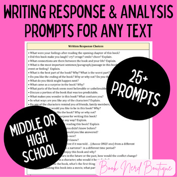 Preview of 25+ Text Response Prompts for English Class