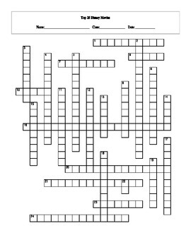 Preview of 25 Top Disney Movies Crossword with Key