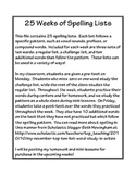 25 Weeks of 3rd Grade Spelling Lists