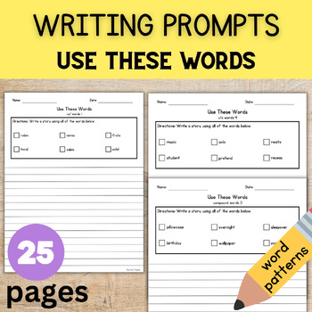 25 Word Pattern Writing Prompts Use These Words Syllable Division Types