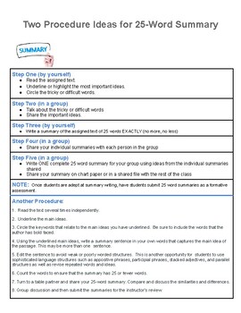 Preview of 25 Word Summary Procedures for Teaching