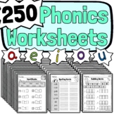 250 Phonics Worksheets | a e i o u word families for 1st Grade