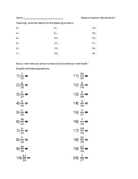Preview of Reduce Fractions - 250 Worksheets