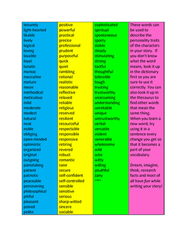 252 Personality Adjectives for Writing by The Geeky Teacher | TpT