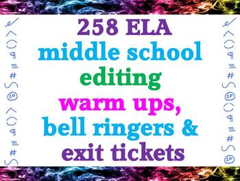 Preview of 258  middle school ELA warm ups, bell ringers and exit tickets