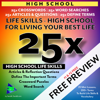 Preview of 25x High School 1&2 FREE PREVIEW: 25x Articles, Terms, Crosswords, Word Searches