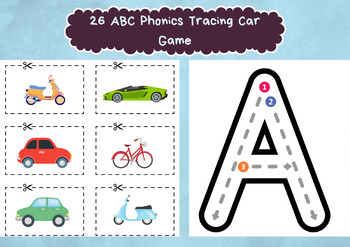 Preview of 26 ABC Phonics Tracing Car Game, Printable Activity for Homeschool, Preschool, 1