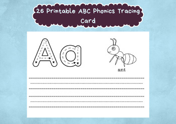 Preview of 26 ABC Phonics Tracing Worksheet Preschool- Kindergarten Handwriting and Phonics