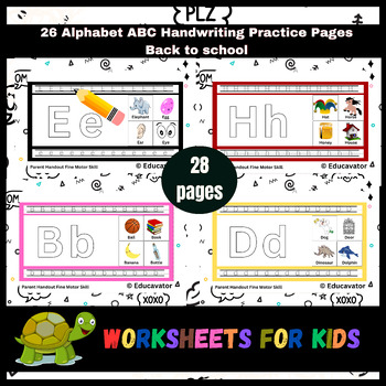 Preview of 26 Alphabet ABC Handwriting Practice Pages Back to school
